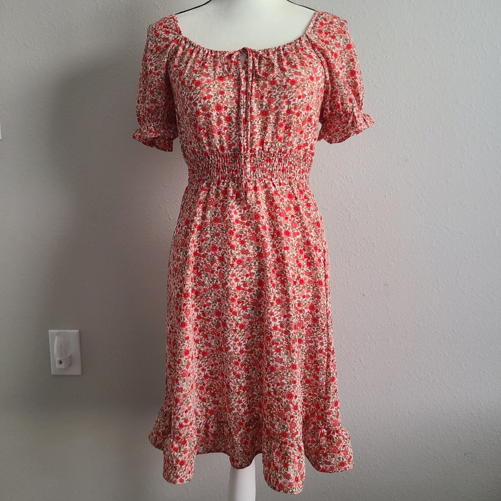 Monteau Red and White Ruffled Smocked Sundress